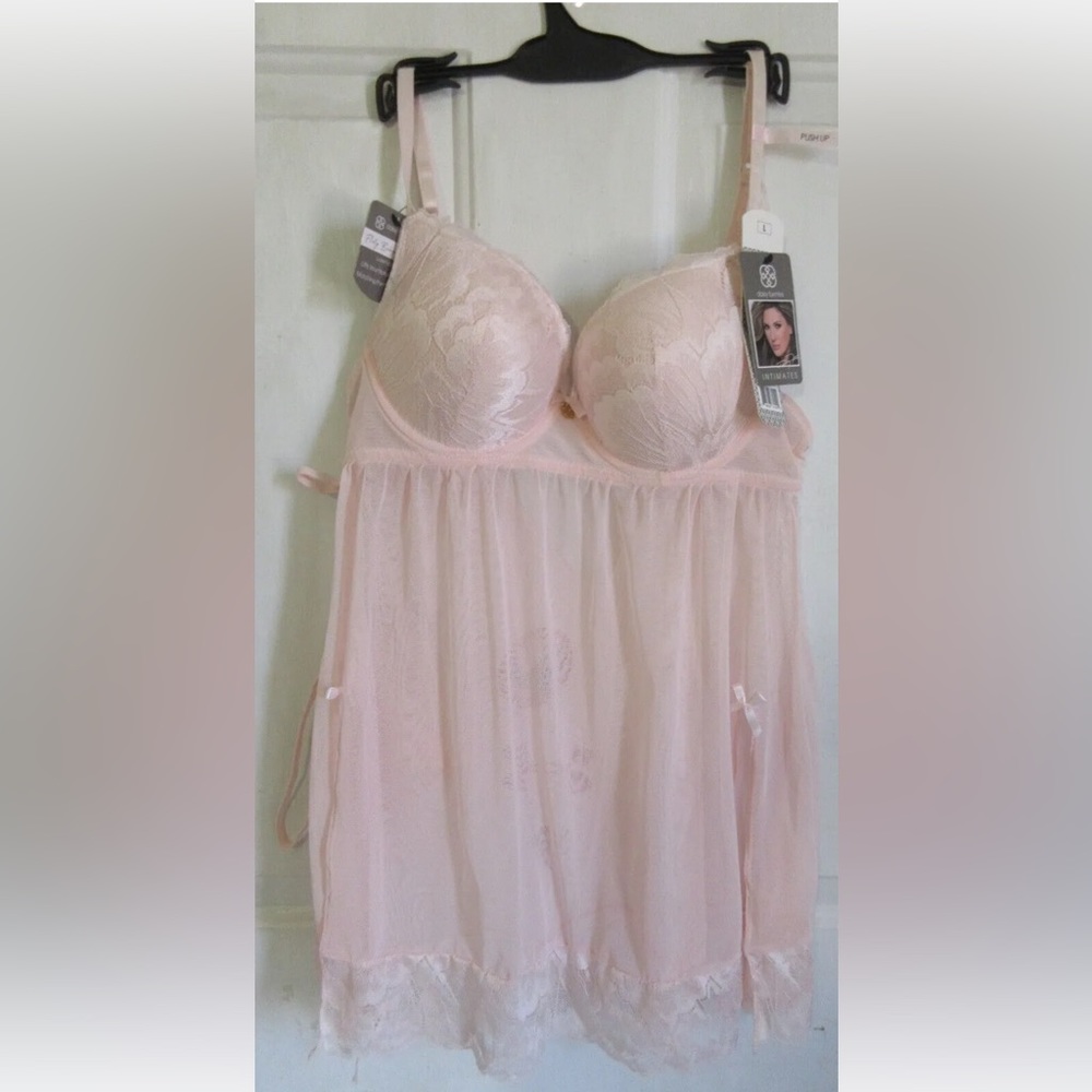 Daisy Fuentes Intimates Womens Flirty Side Slit Babydoll Set Push Up Bra/Thong L